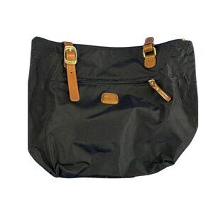 Bric's Navy Tote with Brown Leather Trim.